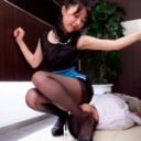 脱ぎたて黒ストッキングで竿を垂直に固定してノーハンドでしゃぶられ続けるフェラチオ